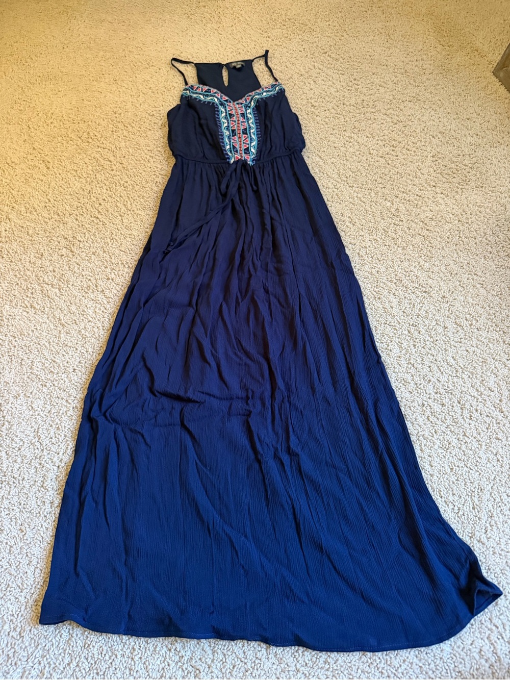 Lily Rose Navy Maxi Dress with Multicolor Embroidered Bodice